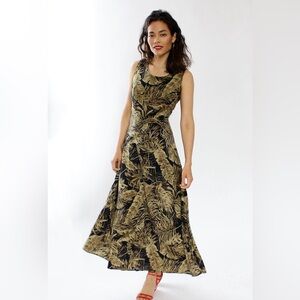 Banana Leaf Lace Up Dress Topical Plant Lover Maxi Dress Size Med/LG 10 B5